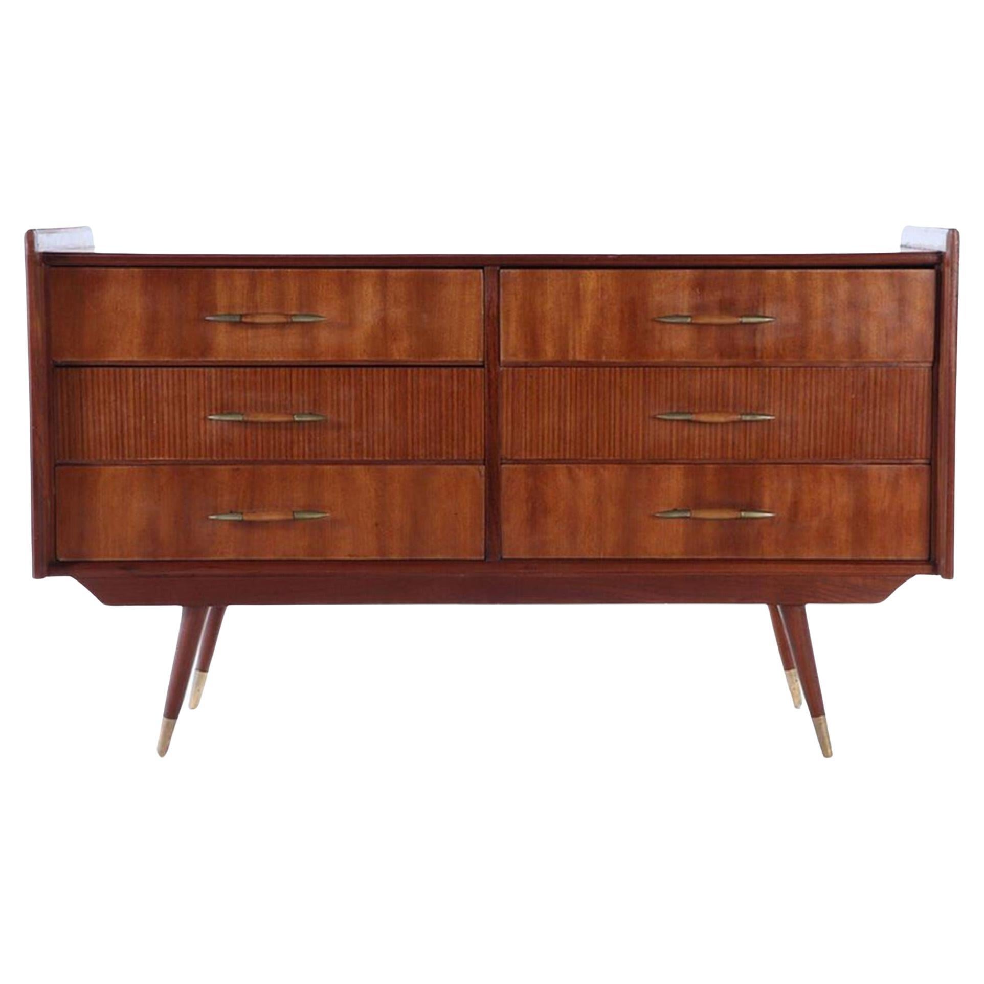 Vintage Italian MidCentury Dresser with Brass Accents, c. 1950's For Sale at 1stDibs