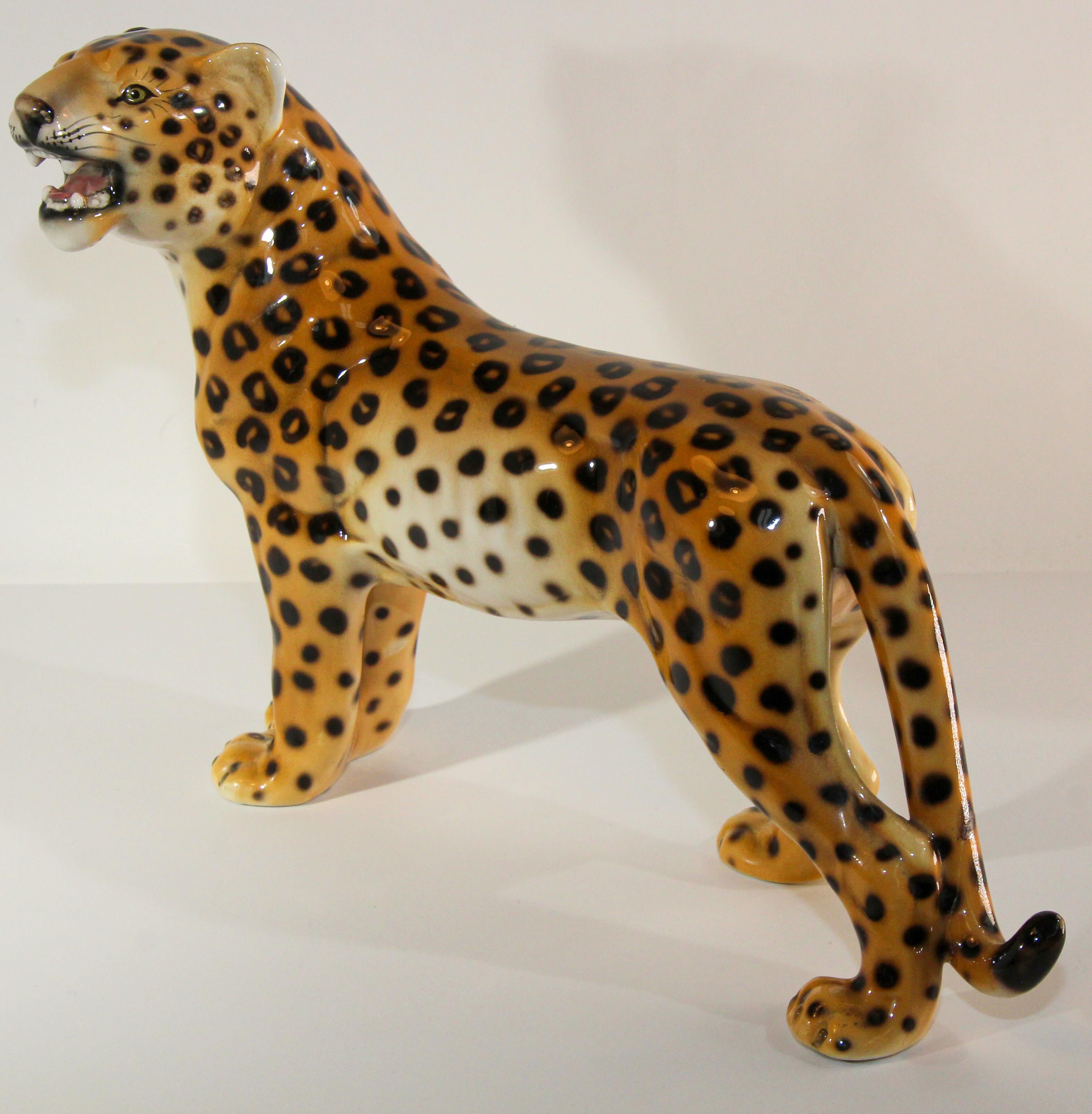 Vintage Italian Mid-Century Glazed Porcelain Leopard Sculpture For Sale 5