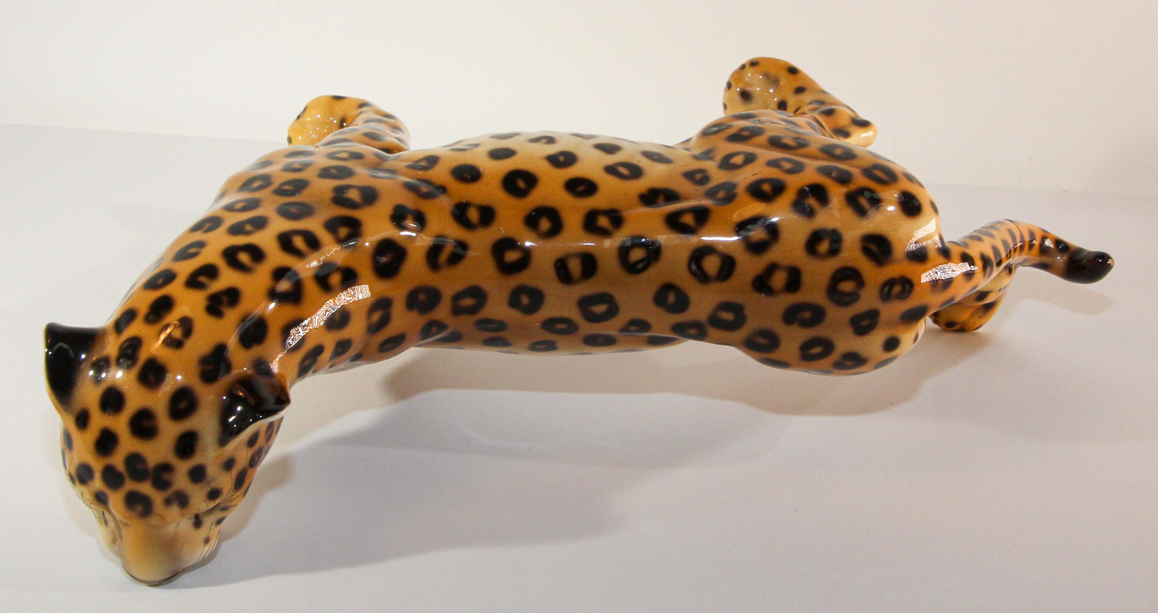 Vintage Italian Mid-Century Glazed Porcelain Leopard Sculpture For Sale 6