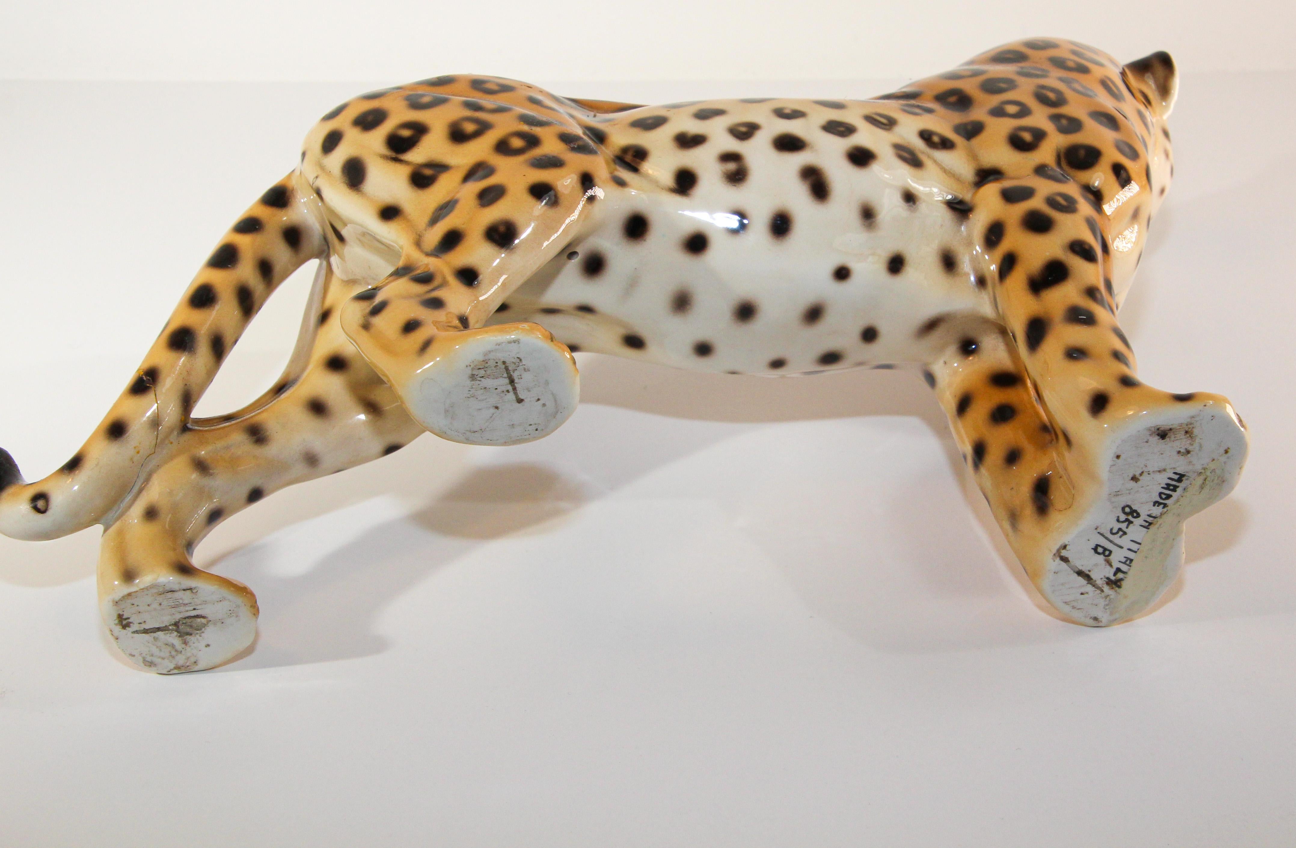Vintage Italian Mid-Century Glazed Porcelain Leopard Sculpture For Sale 7
