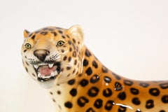 Vintage Italian Mid-Century Glazed Porcelain Leopard Sculpture
