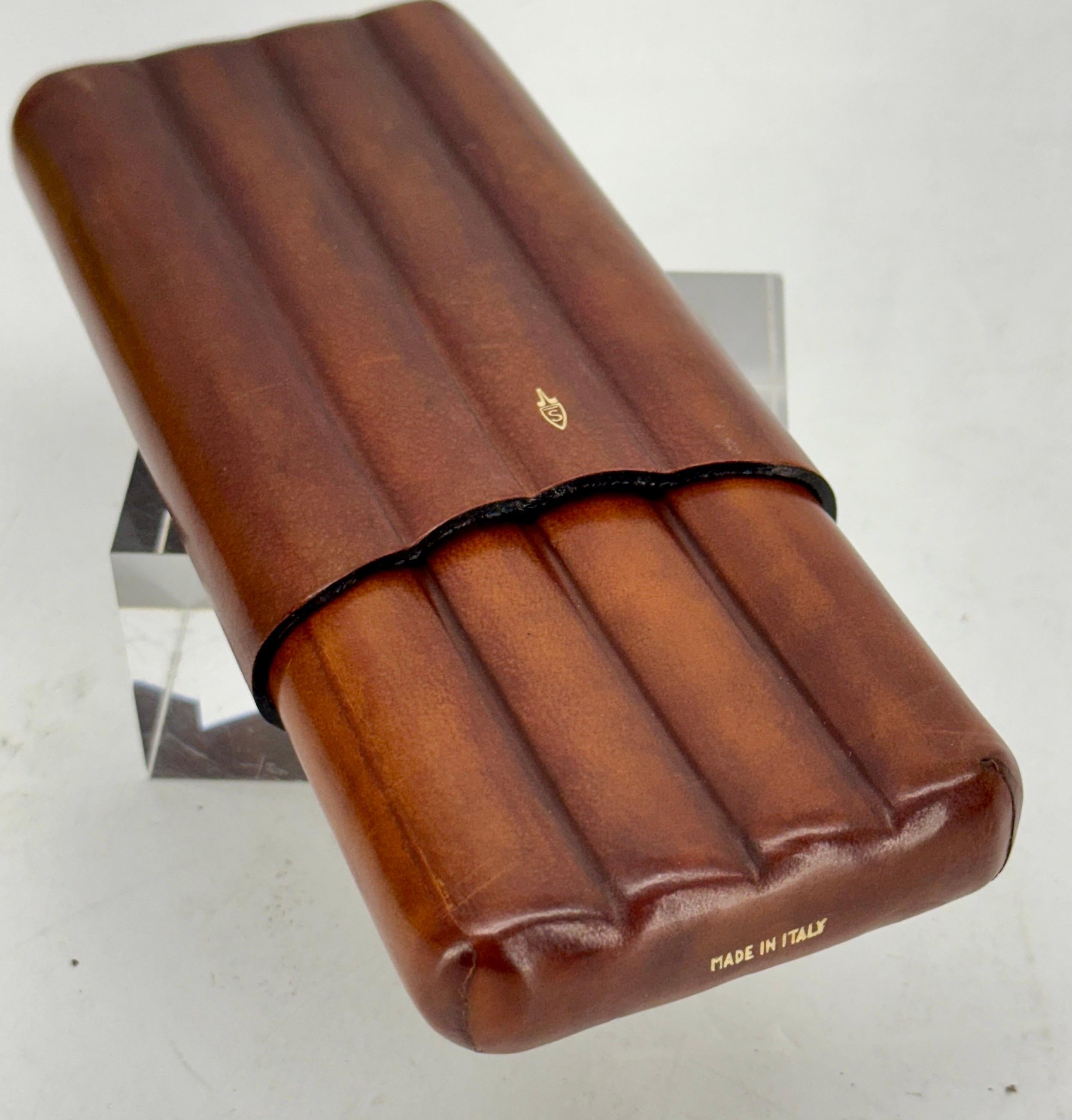 Vintage Italian Mid-Century Leather Cigar Etui Holder For Sale 3