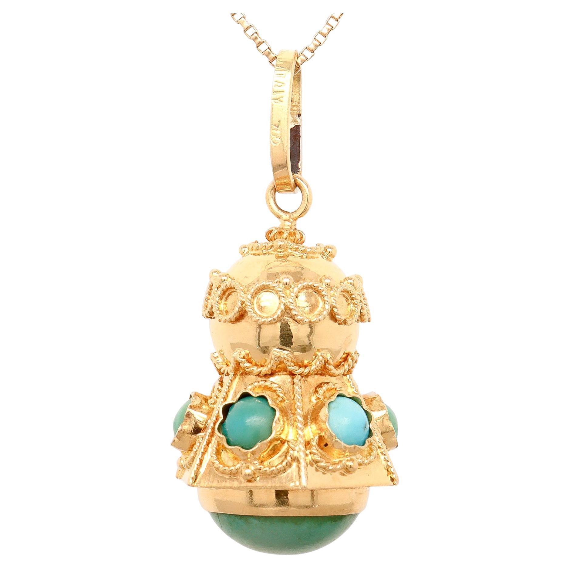 Vintage Italian Mid-Century Modern 18K Gold & Turquoise Charm / Pendant