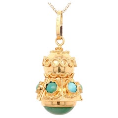 Vintage Italian Mid-Century Modern 18K Gold & Turquoise Charm / Pendant