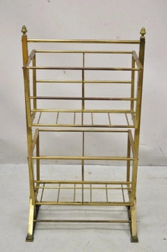 Vintage Italian Mid Century Modern Brass Frame 2 Tier Magazine Towel Rack Stand