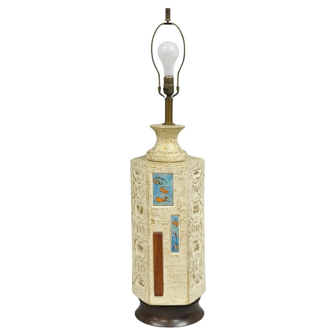 Vintage Italian Mid Century Modern Ceramic Pottery Koi Fish Table Lamp