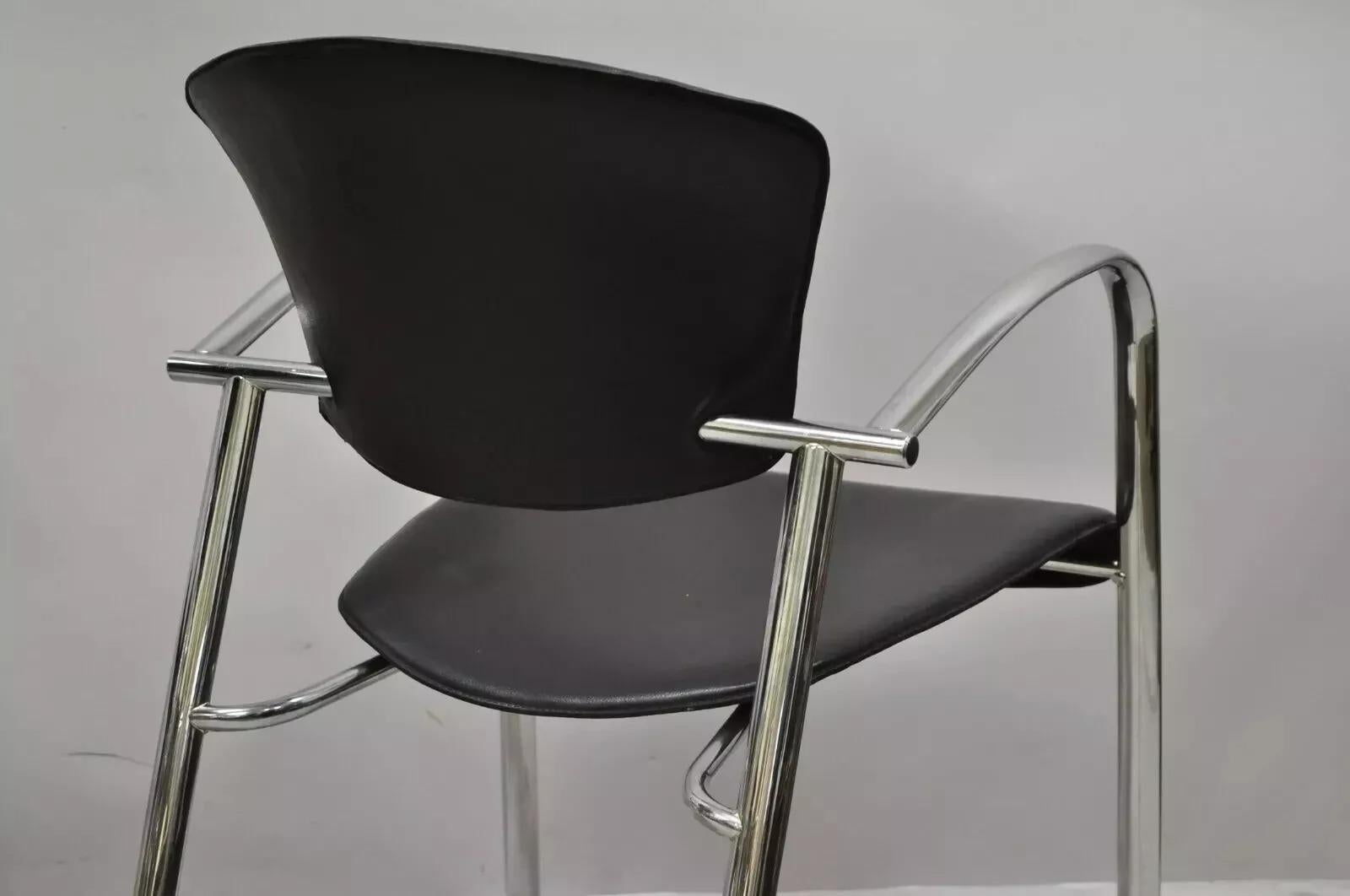 Vintage Italian Mid Century Modern Chrome Sleek Sculptural Arm Chairs - a Pair For Sale 3