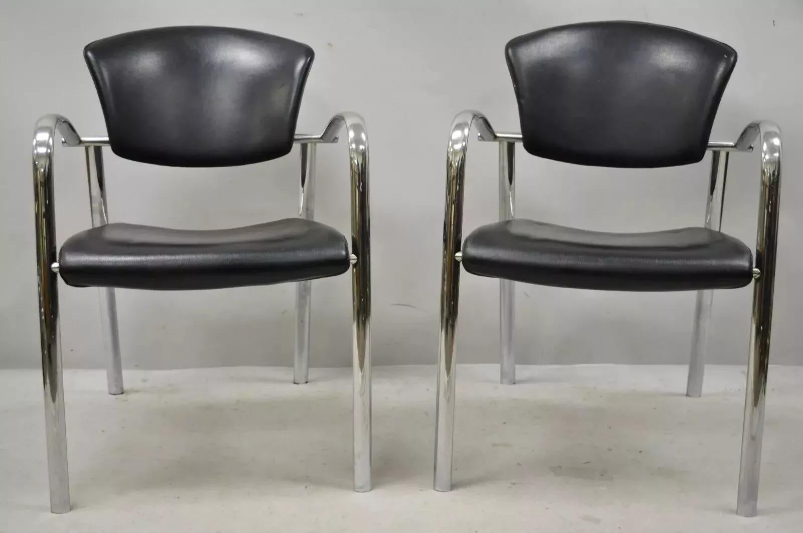 Vintage Italian Mid Century Modern Chrome Sleek Sculptural Arm Chairs - a Pair For Sale 5