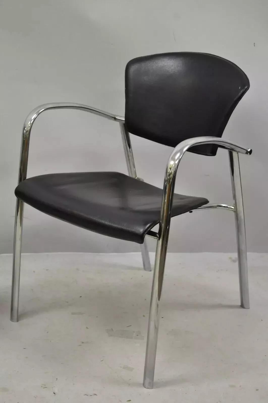 Mid-Century Modern Vintage Italian Mid Century Modern Chrome Sleek Sculptural Arm Chairs - a Pair For Sale