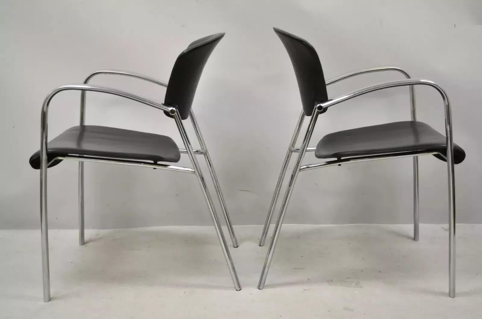 Unknown Vintage Italian Mid Century Modern Chrome Sleek Sculptural Arm Chairs - a Pair For Sale