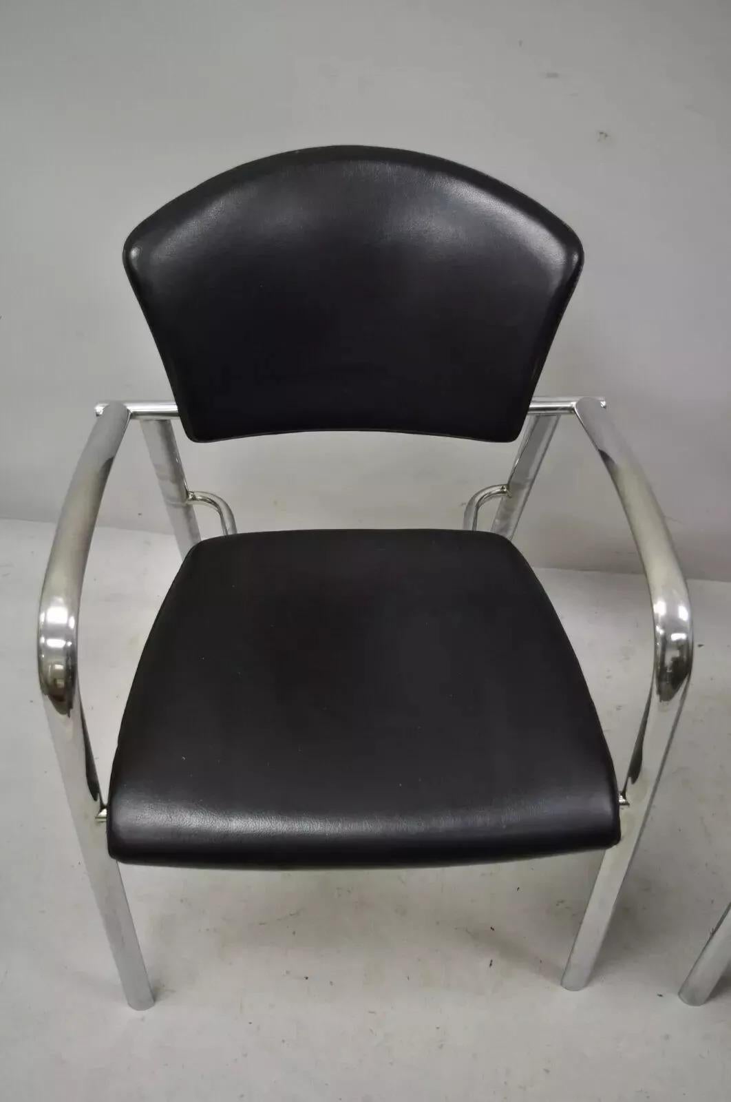 Vintage Italian Mid Century Modern Chrome Sleek Sculptural Arm Chairs - a Pair In Good Condition For Sale In Philadelphia, PA