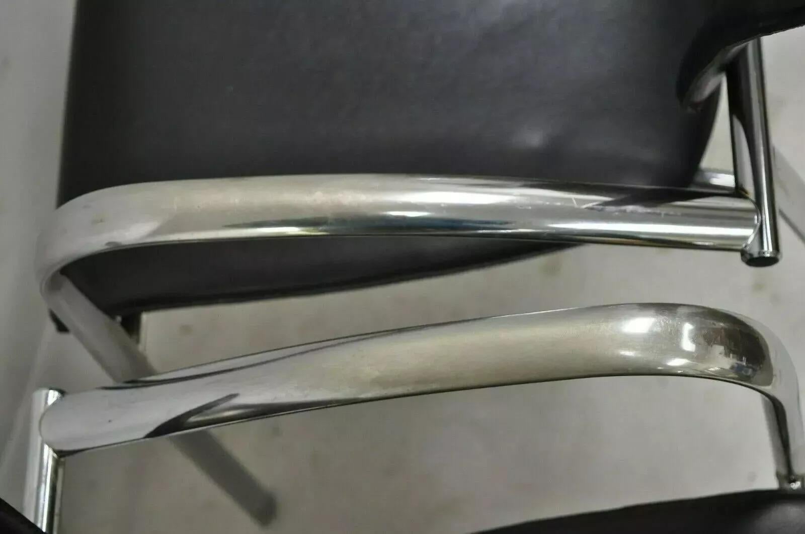 Leather Vintage Italian Mid Century Modern Chrome Sleek Sculptural Arm Chairs - a Pair For Sale