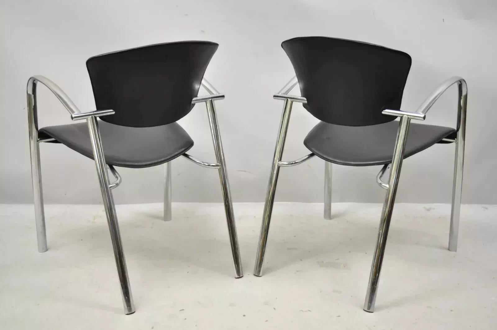 Vintage Italian Mid Century Modern Chrome Sleek Sculptural Arm Chairs - a Pair For Sale 2