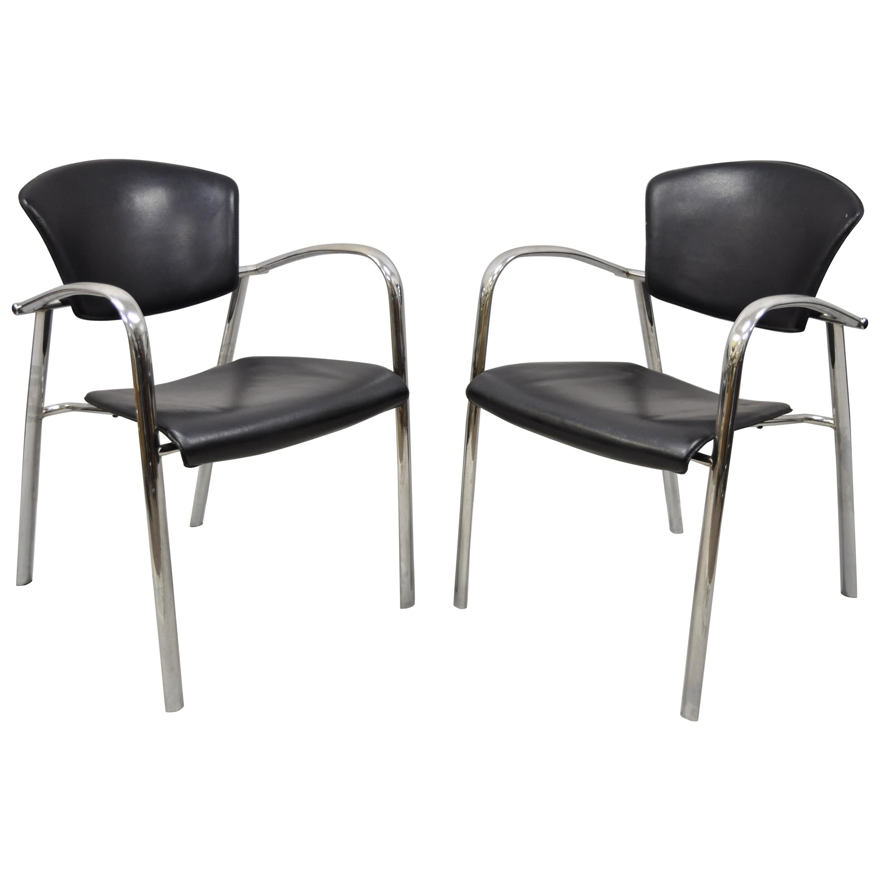 Vintage Italian Mid-Century Modern Chrome Sleek Sculptural Armchairs, a Pair For Sale