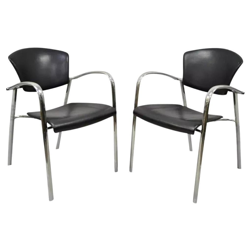 Vintage Italian Mid Century Modern Chrome Sleek Sculptural Arm Chairs - a Pair