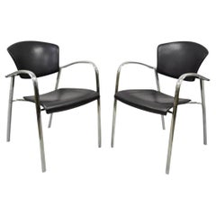 Vintage Italian Mid Century Modern Chrome Sleek Sculptural Arm Chairs - a Pair