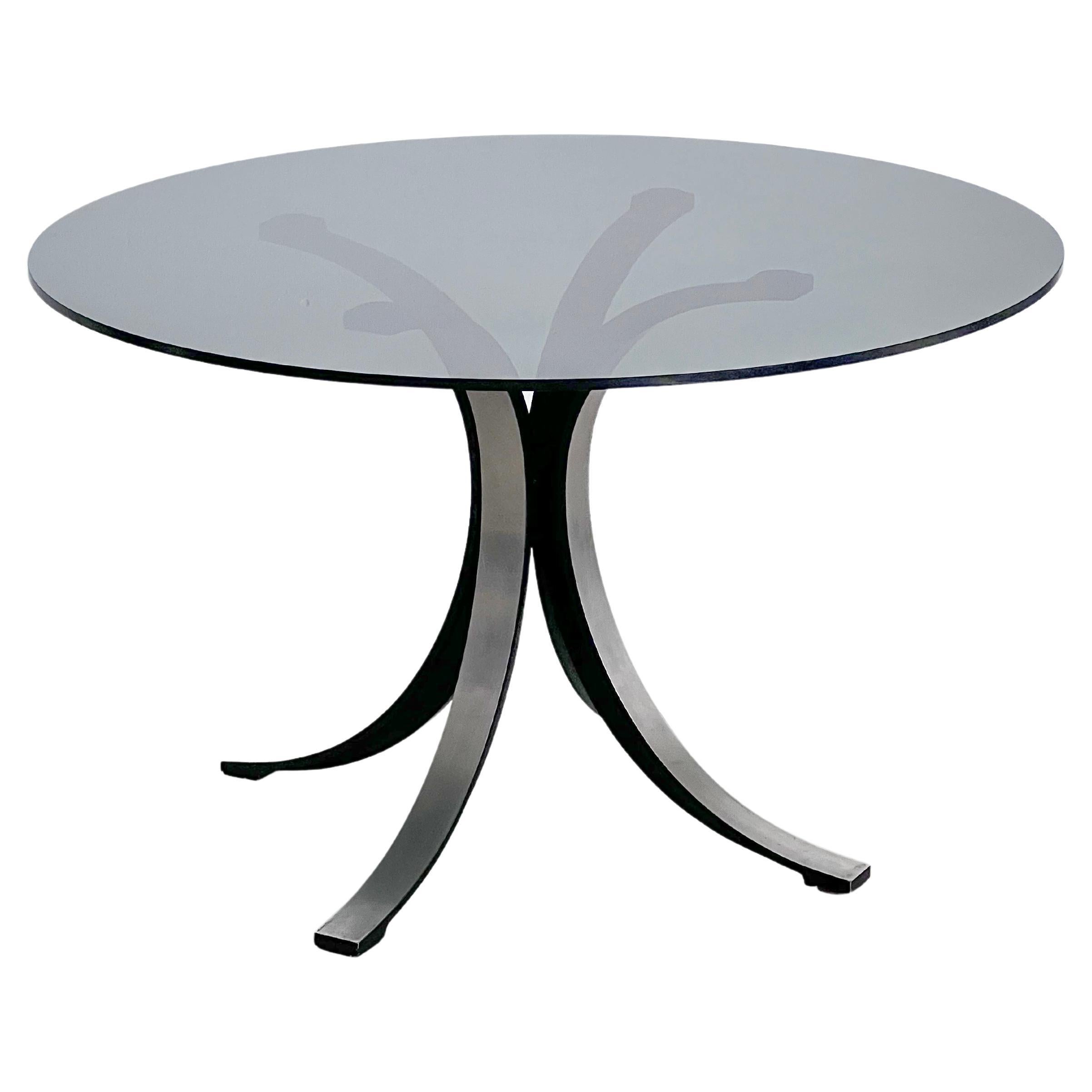 Vintage Italian Mid Century Modern Dining Table in Aluminium, Smoked Glass Top For Sale