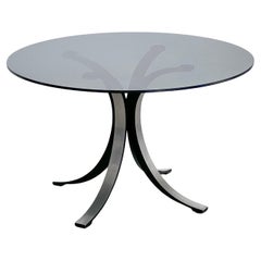 Vintage Italian Mid Century Modern Dining Table in Aluminium, Smoked Glass Top