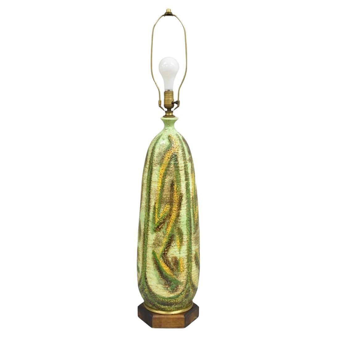 Vintage Italian Mid Century Modern Green Pottery Glazed Ceramic Tall Table Lamp