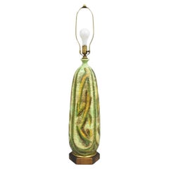 Vintage Italian Mid Century Modern Green Pottery Glazed Ceramic Tall Table Lamp