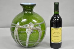 Vintage Italian Mid Century Modern Hand Blown Bubble Glass Green Studio Vase