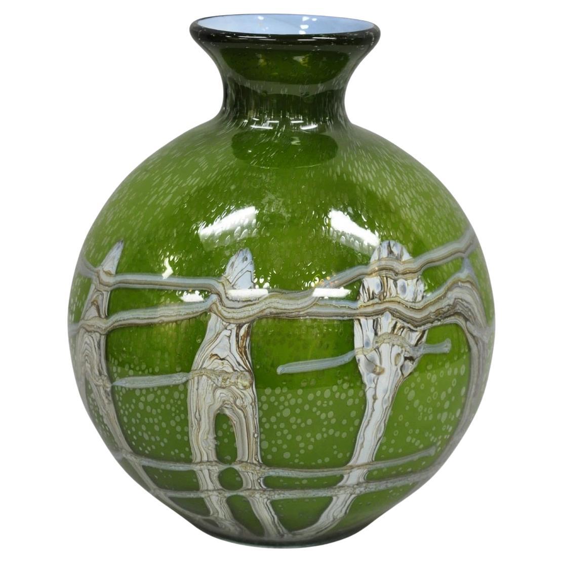 Vintage Italian Mid Century Modern Hand Blown Bubble Glass Green Studio Vase