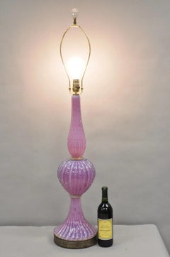 Vintage Italian Mid Century Modern Murano Pink & Purple Bubble Glass Table Lamp