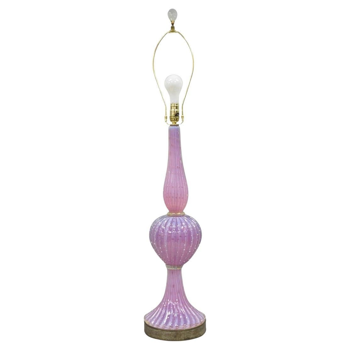 Vintage Italian Mid Century Modern Murano Pink & Purple Bubble Glass Table Lamp