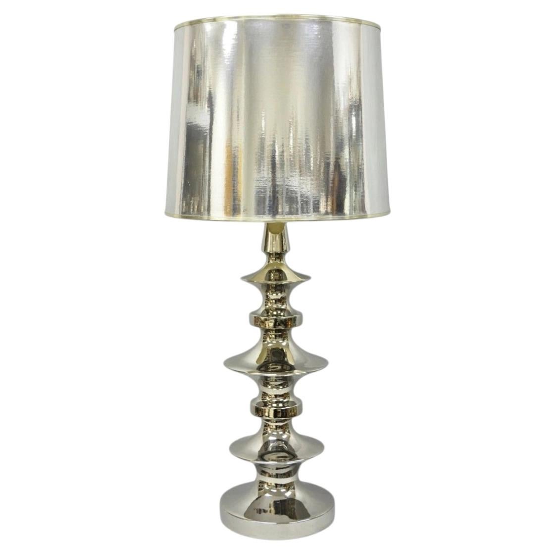 Vintage Italian Mid Century Modern Tall Sculptural Silver Ceramic Table Lamp