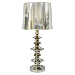 Vintage Italian Mid Century Modern Tall Sculptural Silver Ceramic Table Lamp