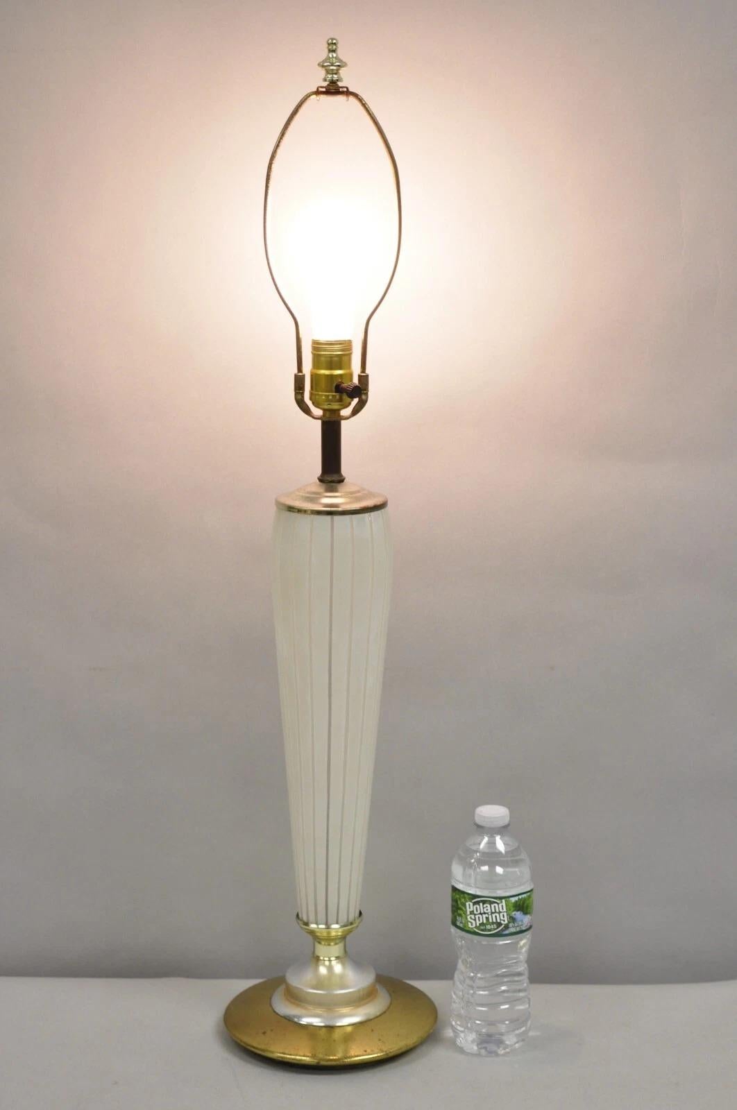 Vintage Italian Mid Century Modern Tapered Glass Art Deco Table Lamp with Glass and Nickel Mounts. Circa Mid 20th Century. Dimensions : 32