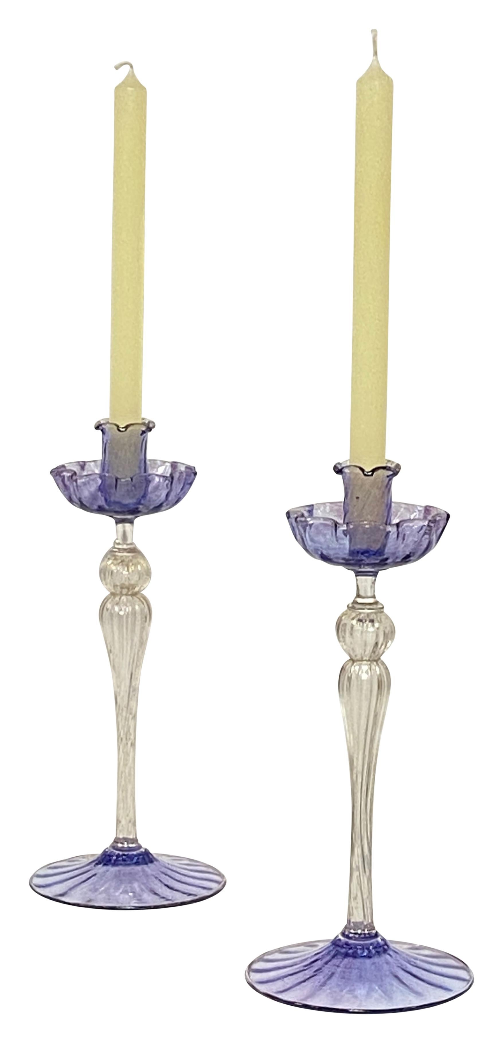 Vintage Italian Mid Century Murano Glass Candlesticks For Sale 6