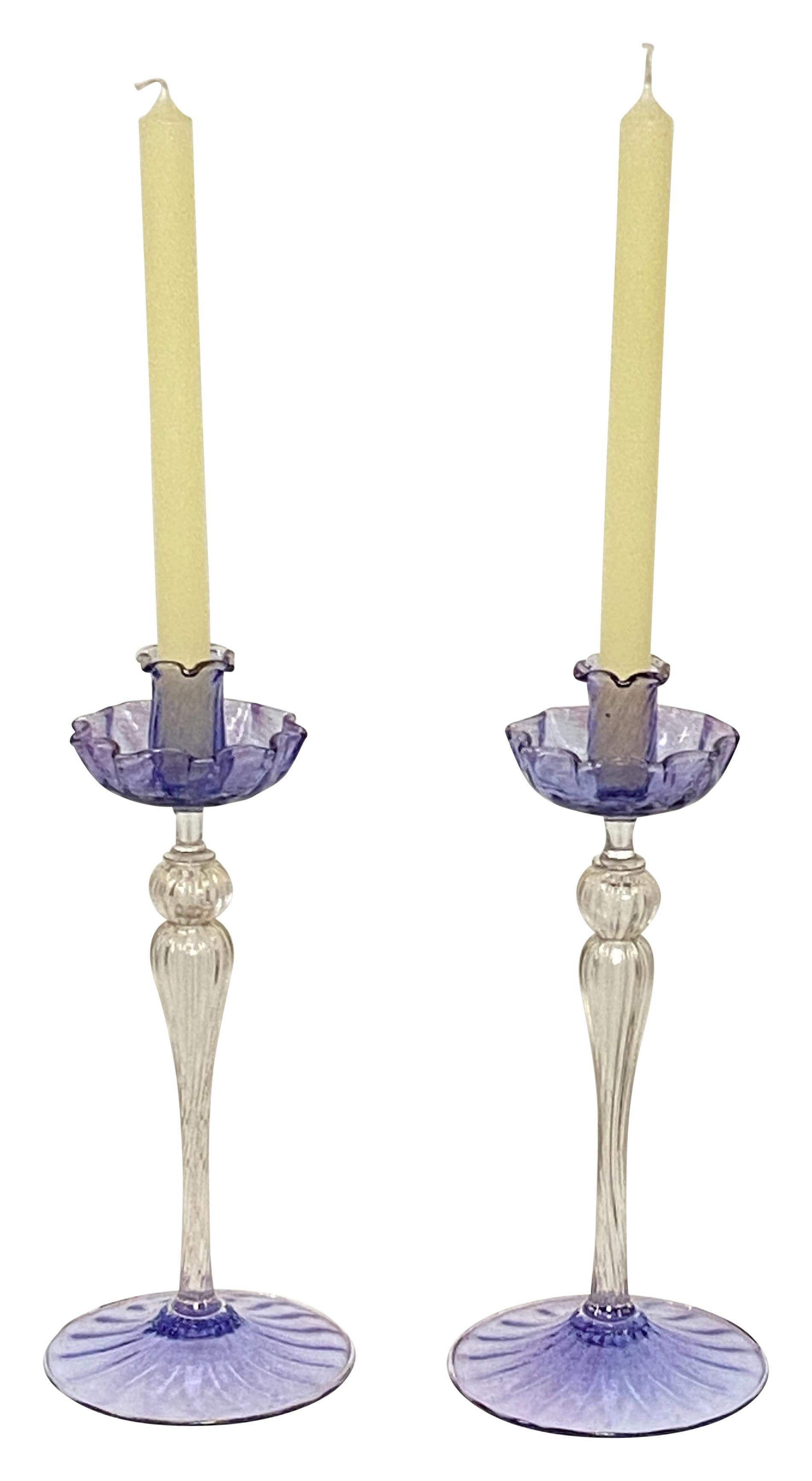 Mid-Century Modern Vintage Italian Mid Century Murano Glass Candlesticks For Sale