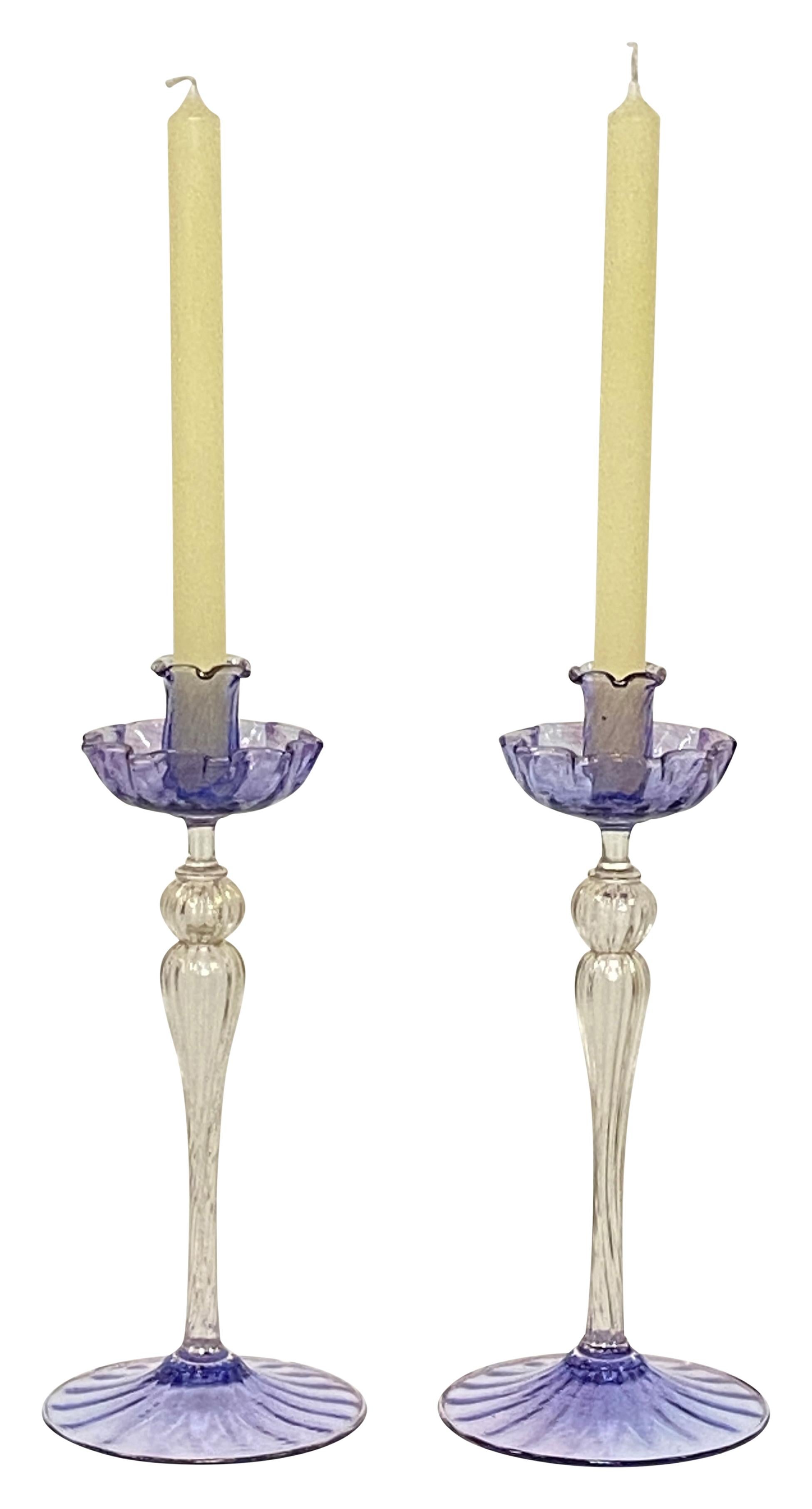 Vintage Italian Mid Century Murano Glass Candlesticks In Good Condition For Sale In San Francisco, CA