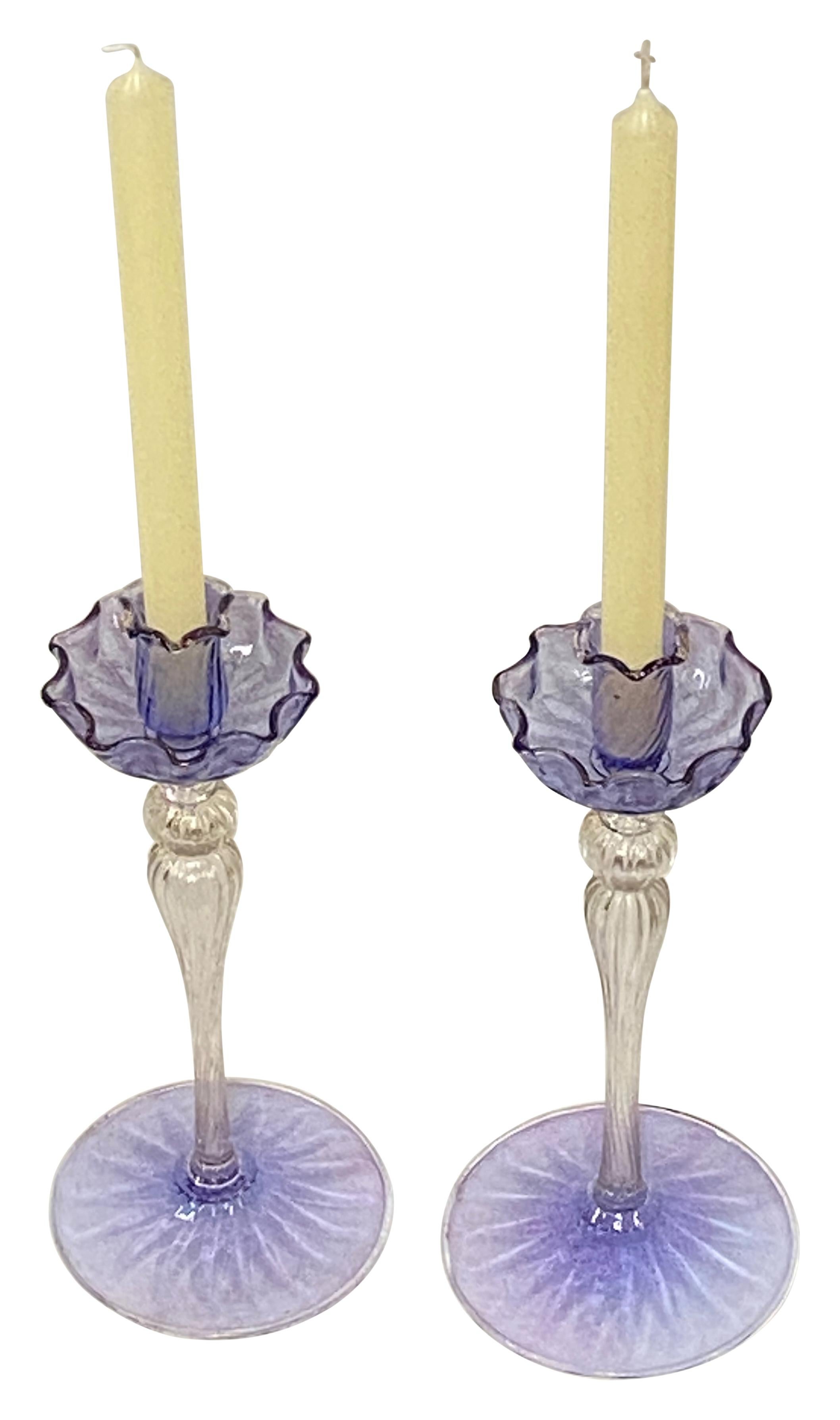 20th Century Vintage Italian Mid Century Murano Glass Candlesticks For Sale