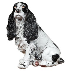 Vintage Italian Midcentury Black and White Terracotta Spaniel Dog Sculpture