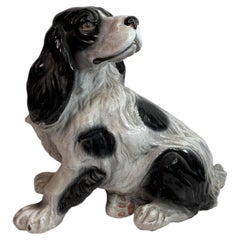 Vintage Italian Midcentury Black & White Terracotta Spaniel Dog Sculpture