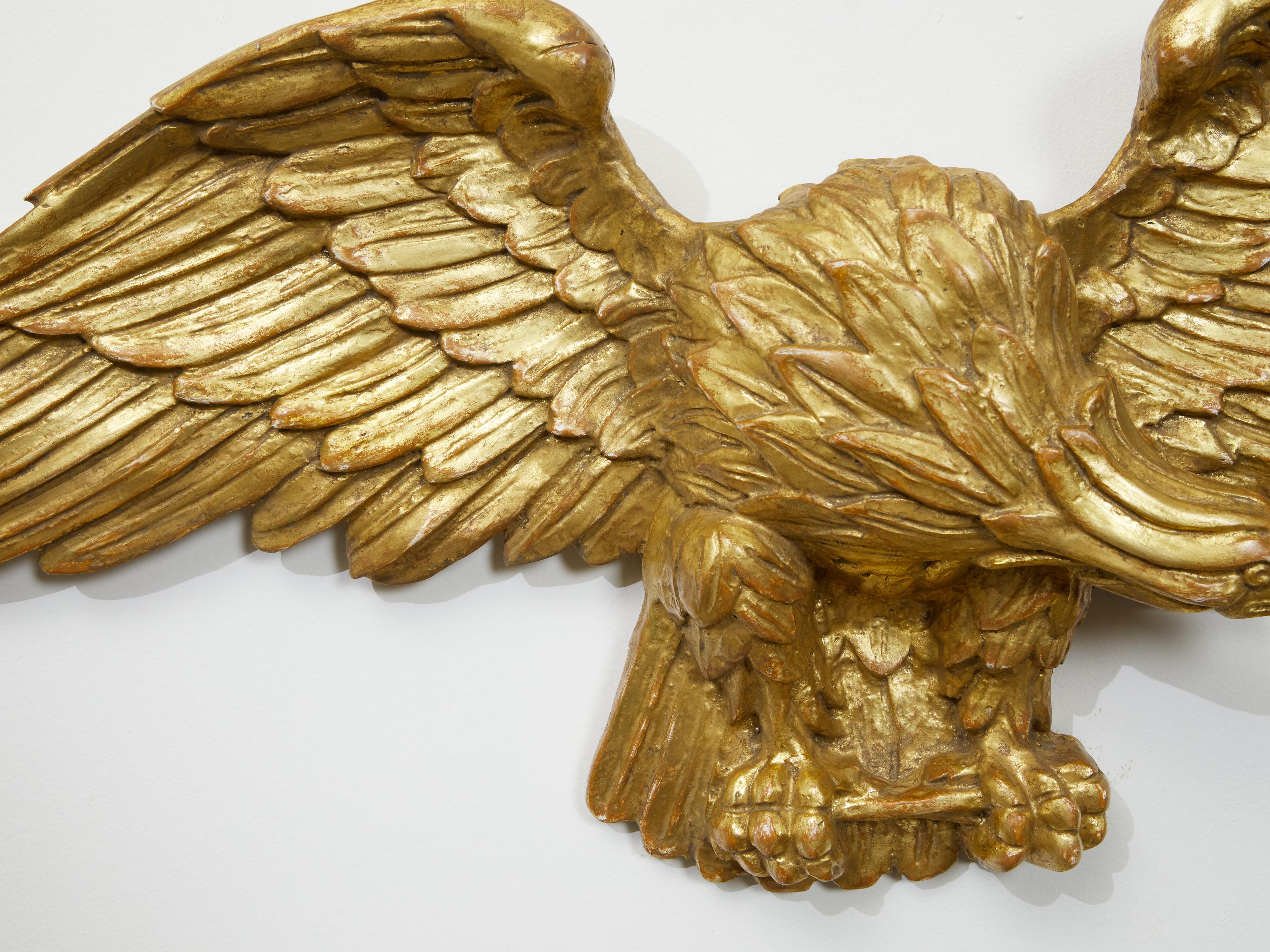 20th Century Vintage Italian Midcentury Carved Giltwood Eagle with Extended Wings