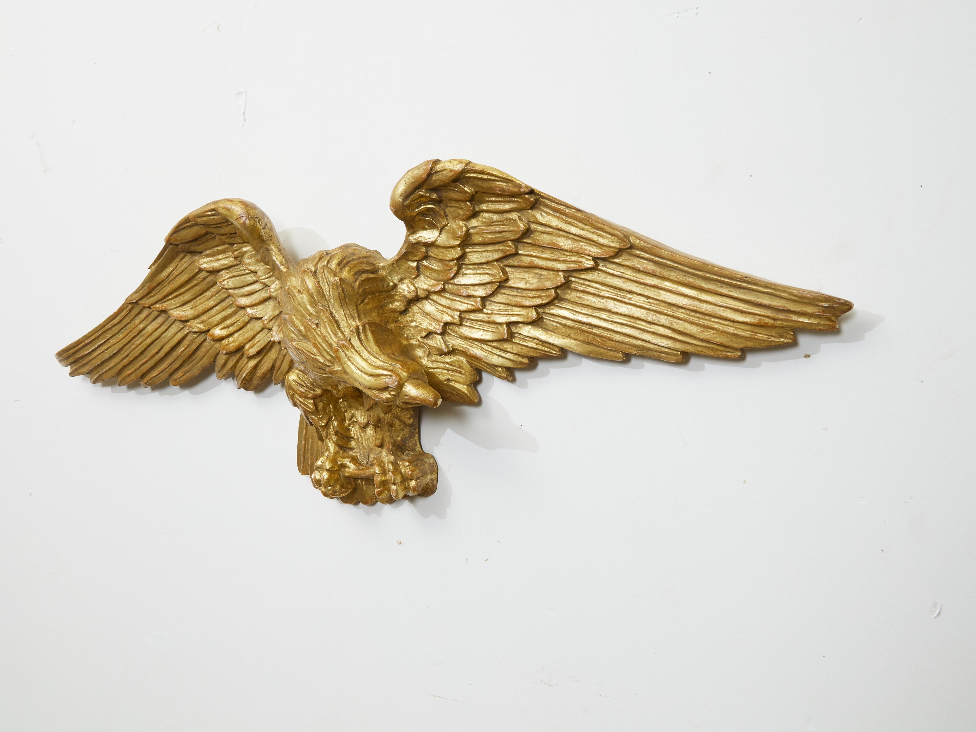 Vintage Italian Midcentury Carved Giltwood Eagle with Extended Wings 1