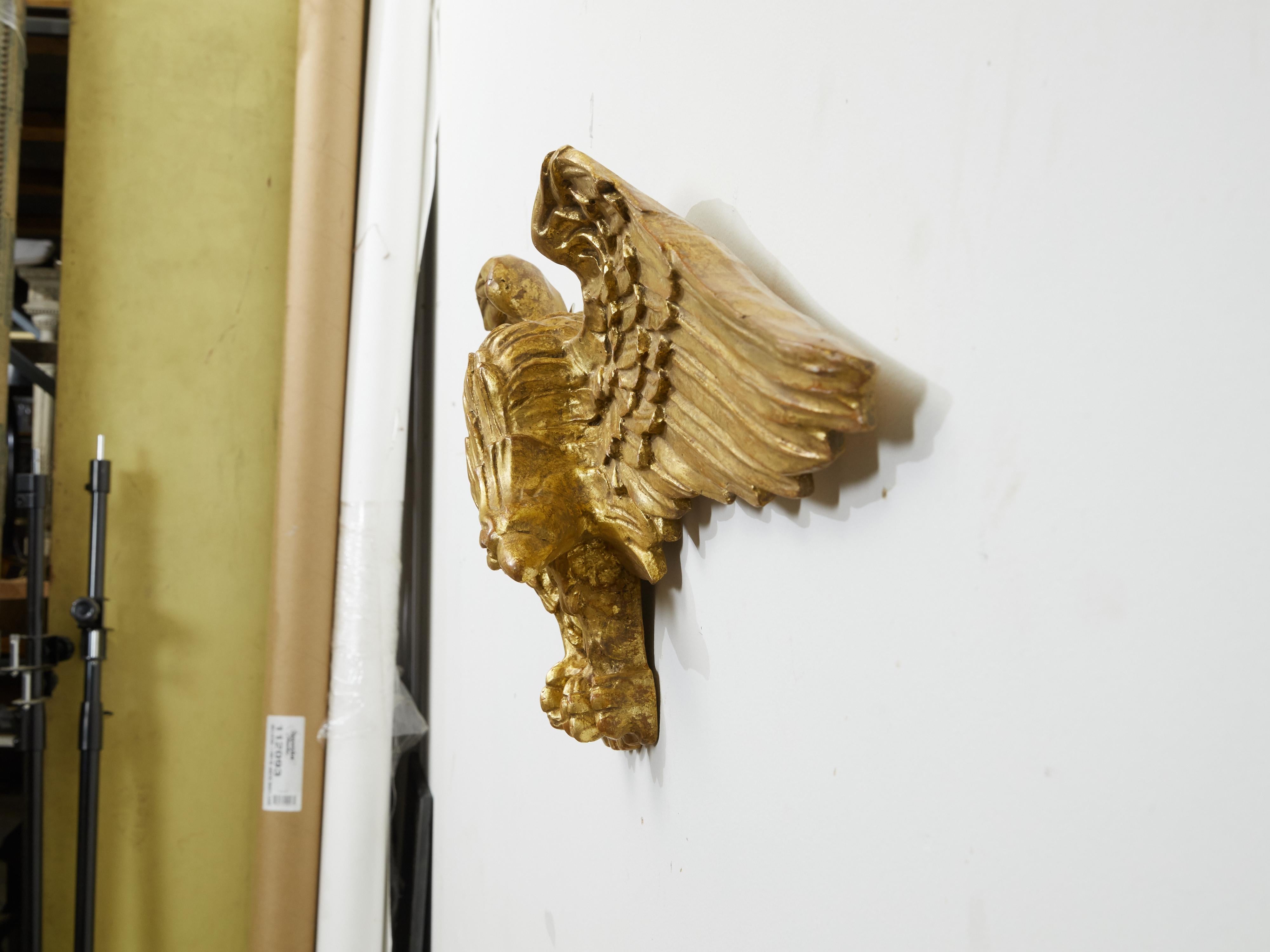 Vintage Italian Midcentury Carved Giltwood Eagle with Extended Wings 2