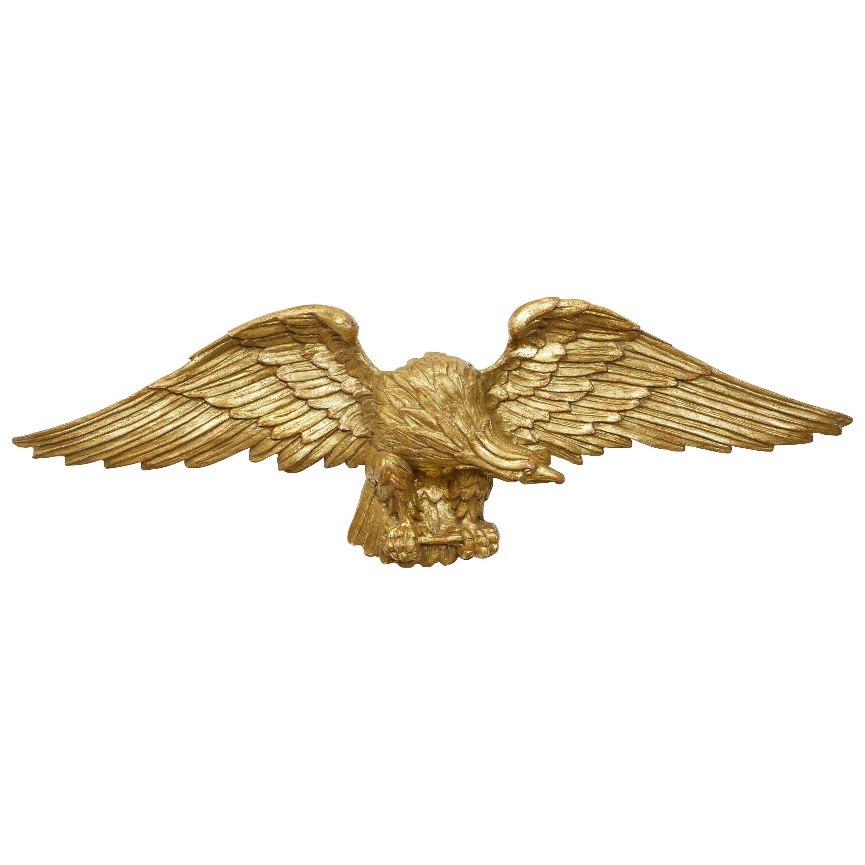 Vintage Italian Midcentury Carved Giltwood Eagle with Extended Wings
