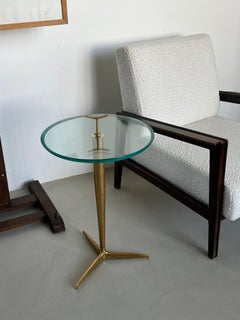 Vintage Italian midcentury end table thick glass top by Giuseppe Ostuni