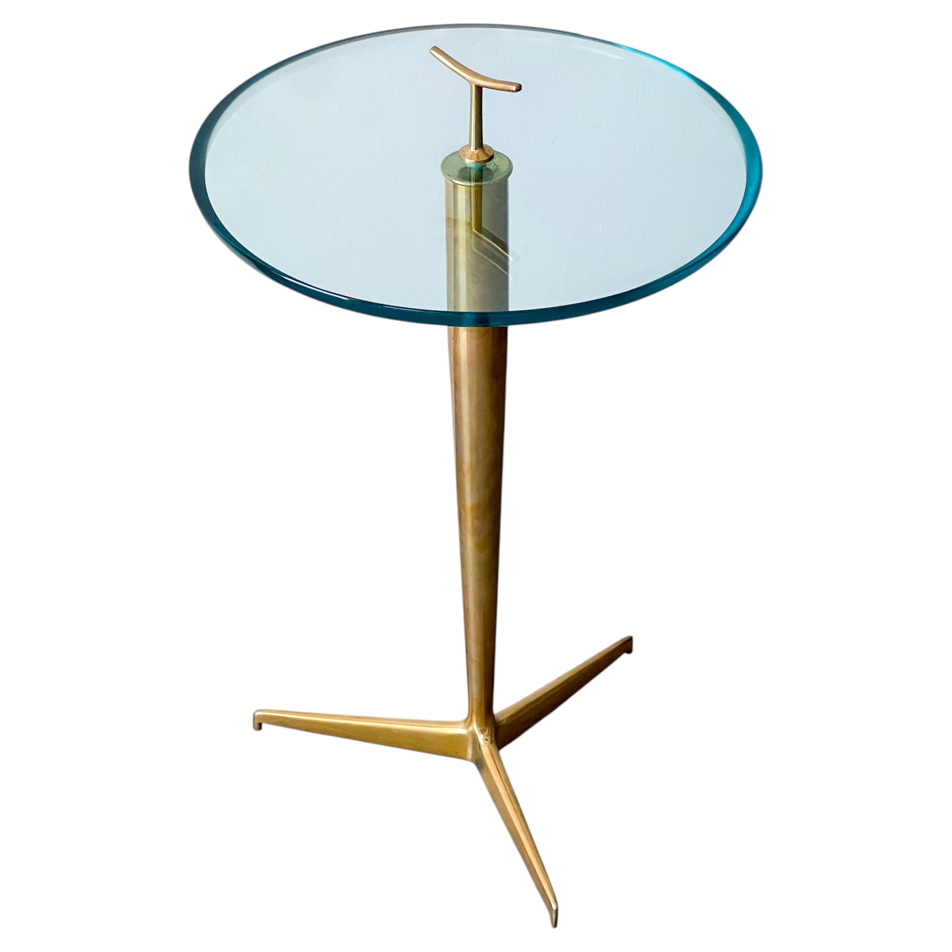 Vintage Italian midcentury end table thick glass top by Giuseppe Ostuni