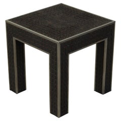 Retro Italian Midcentury Faux Alligator Side Table with Metal Accents