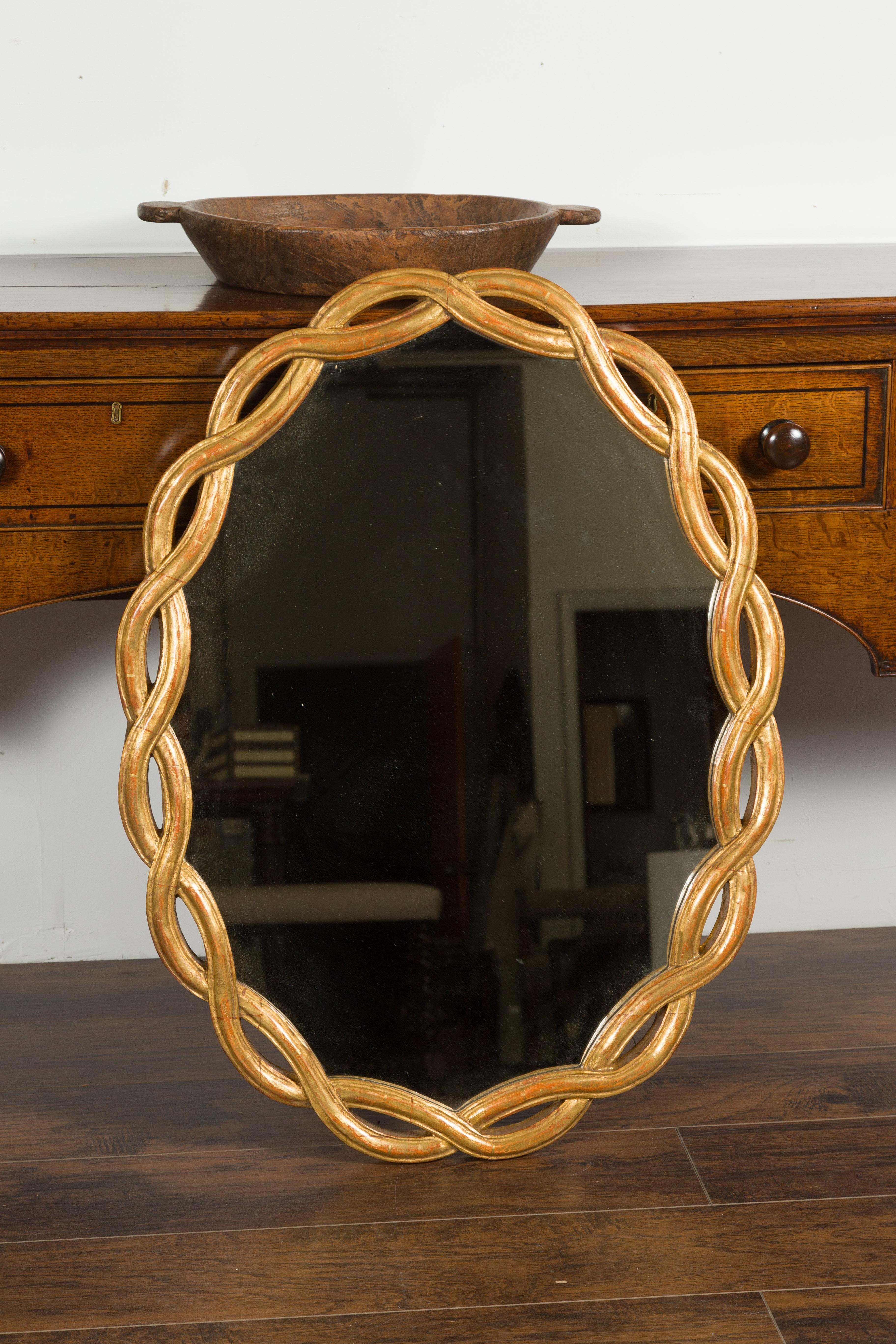Mid-Century Modern Vintage Italian Midcentury Giltwood Oval Mirror with Intertwining Motifs