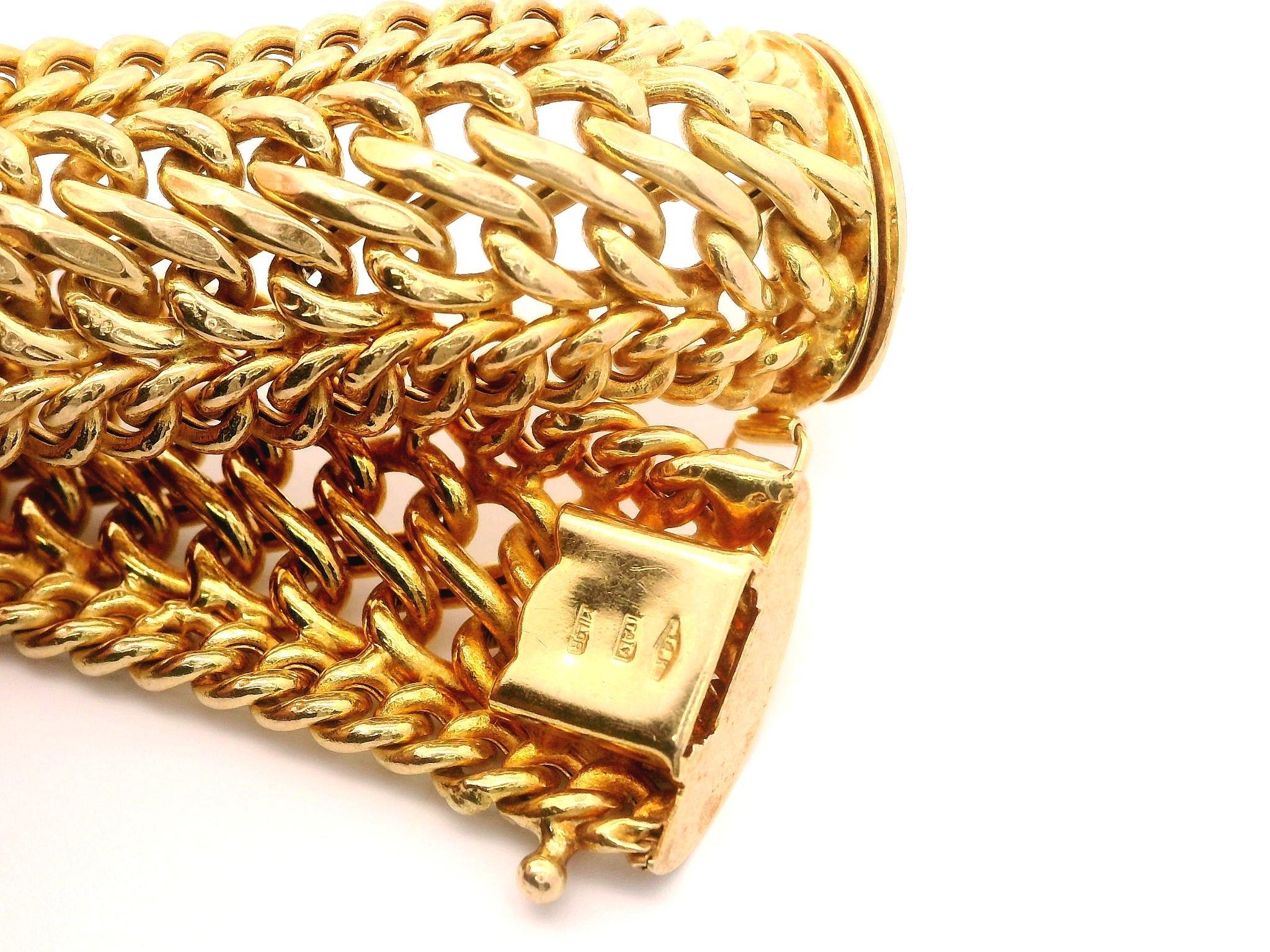 Vintage Italian Milor 14k Yellow Gold Wide Domed Interlocking Curb Link Bracelet 1