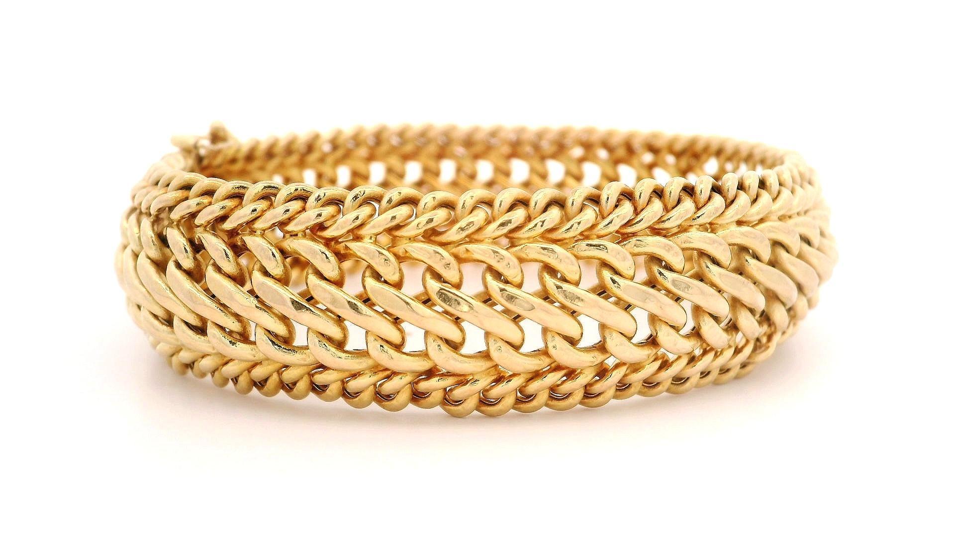 Vintage Italian Milor 14k Yellow Gold Wide Domed Interlocking Curb Link Bracelet 3