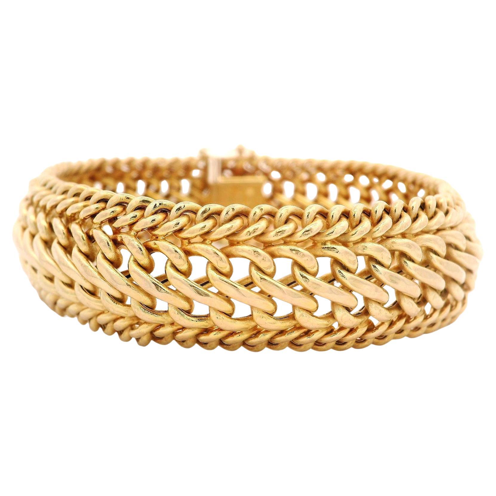 Vintage Italian Milor 14k Yellow Gold Wide Domed Interlocking Curb Link Bracelet