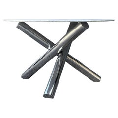 Tavolo italiano d'epoca Minotti in cromo e marmo