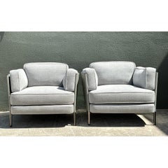 Vintage Italian Minotti Leather Frame “Shelley” Lounge Chairs - A Pair